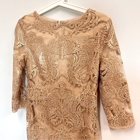 TFNC Paris Dress gold sequin sheer fully lined party mini dress size size 10 - Picture 4 of 15